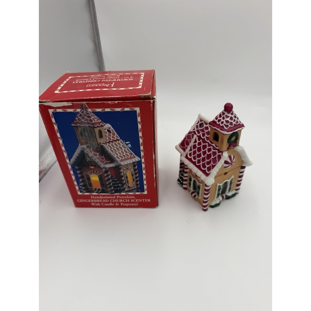 Vintage Handpainted Porcelain Gingerbread Church Scenter Candle - Picture 2 of 13